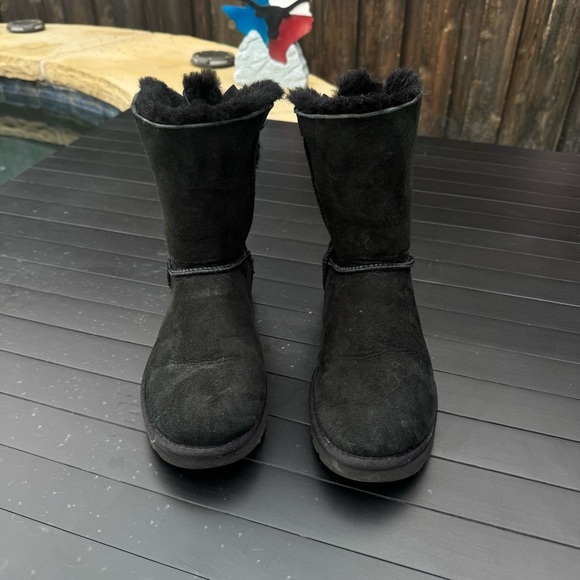 UGG Black Bailey Bow 2 Sheepskin-Lined Boots - Picture 2 of 14